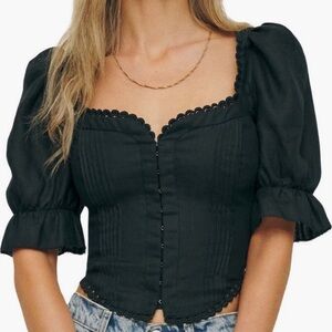Reformation Black Puff Sleeve Blouse